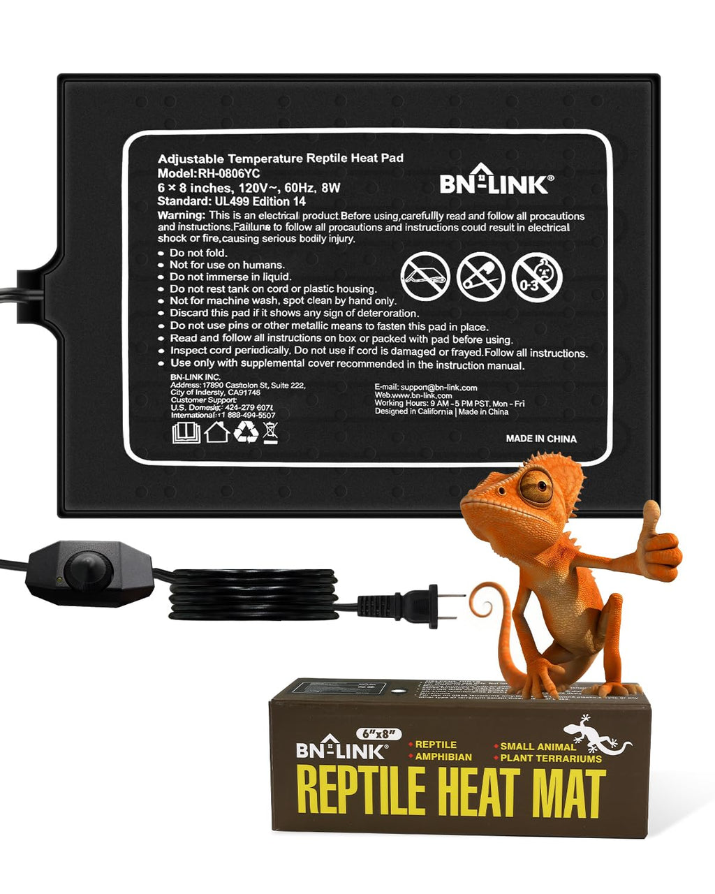 BN-LINK Reptile Heat Pad 8"X12" 16W for 30-40gal Under Tank Terrarium Heating Mat Waterproof for Turtle, Lizard, Frogs, Snake, Hermit Crab