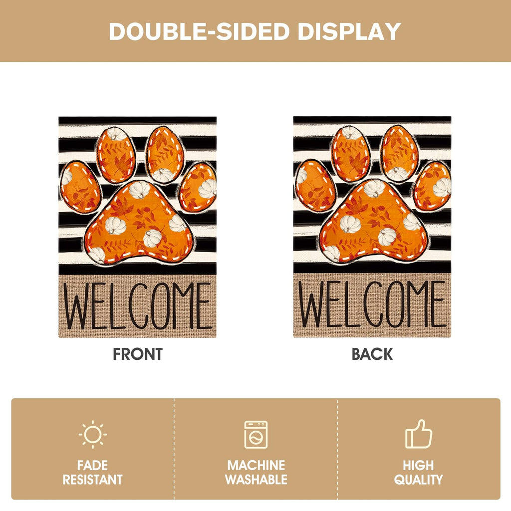 AVOIN colorlife Paw Print Fall Garden Flag 12x18 Inch Outside