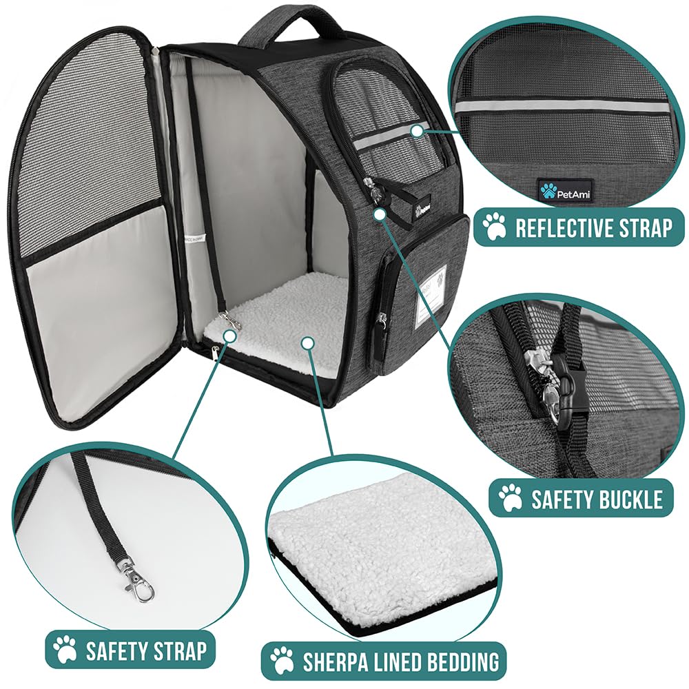 PetAmi Dog Backpack Carrier Airline Approved Cat Pet Puppy Bag, Grey
