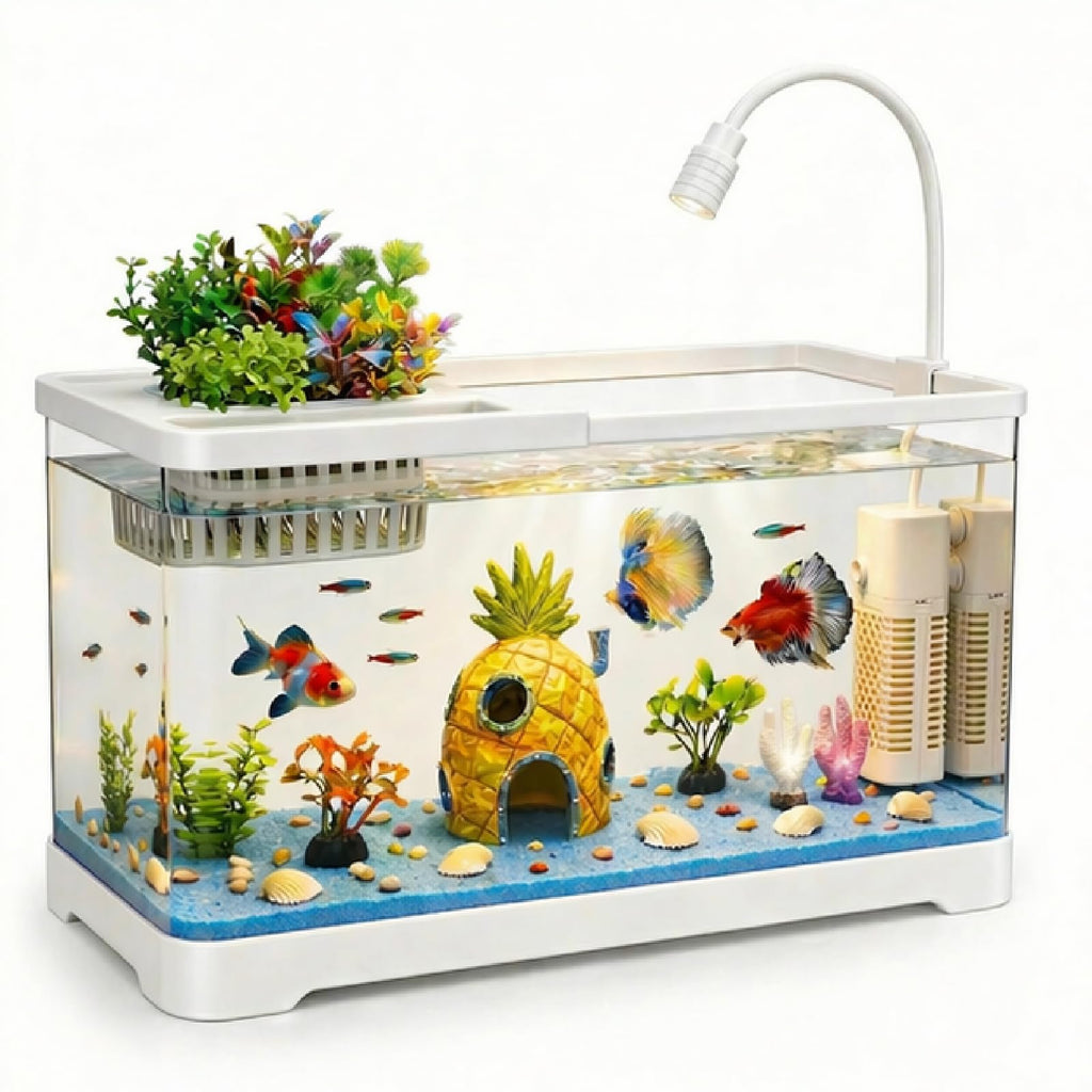 5 Gallon Fish Tank Aquarium Starter Kit with Filter and Light(Large Black)