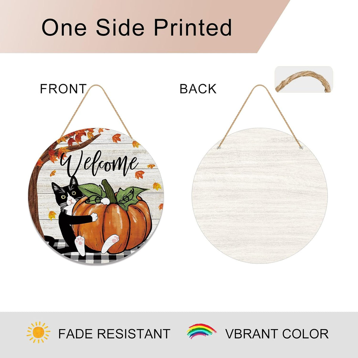 YINENA Welcome Fall Cat Door Sign Pumpkin Wood Door Hanger for Outdoor Outside Porch Autumn Seasonal Farmhouse Wooden Indoor Wall Hanging Decoration