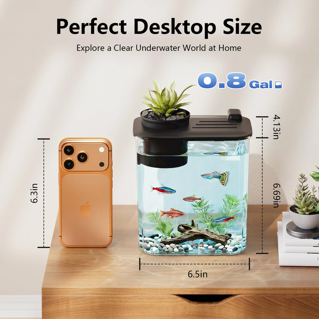 5 Gallon Fish Tank Aquarium Starter Kit with Filter and Light(Large Black)