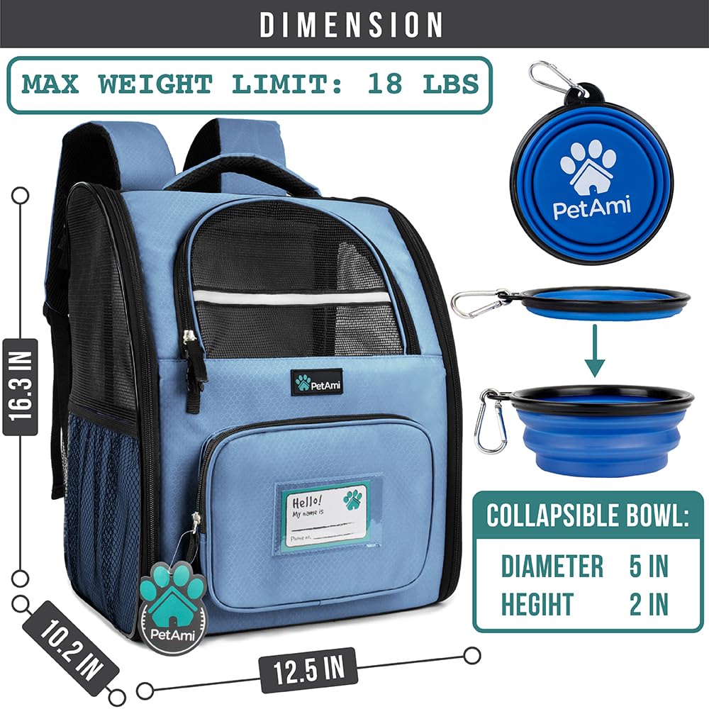 PetAmi Dog Backpack Carrier Airline Approved Cat Pet Puppy Bag, Grey