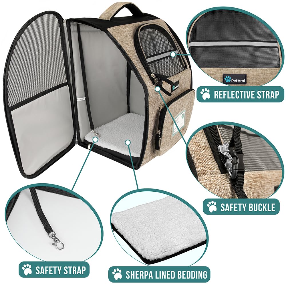 PetAmi Dog Backpack Carrier Airline Approved Cat Pet Puppy Bag, Grey