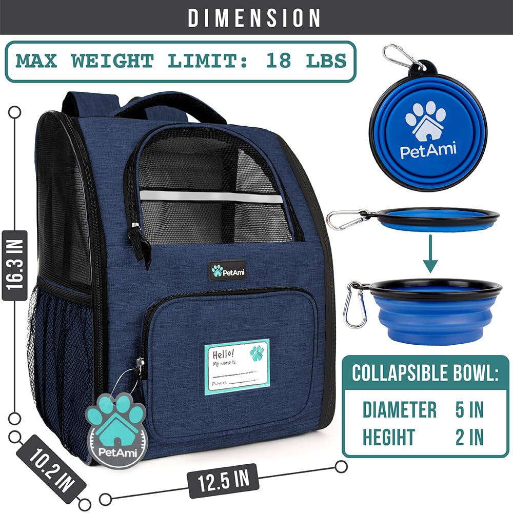 PetAmi Dog Backpack Carrier Airline Approved Cat Pet Puppy Bag, Grey