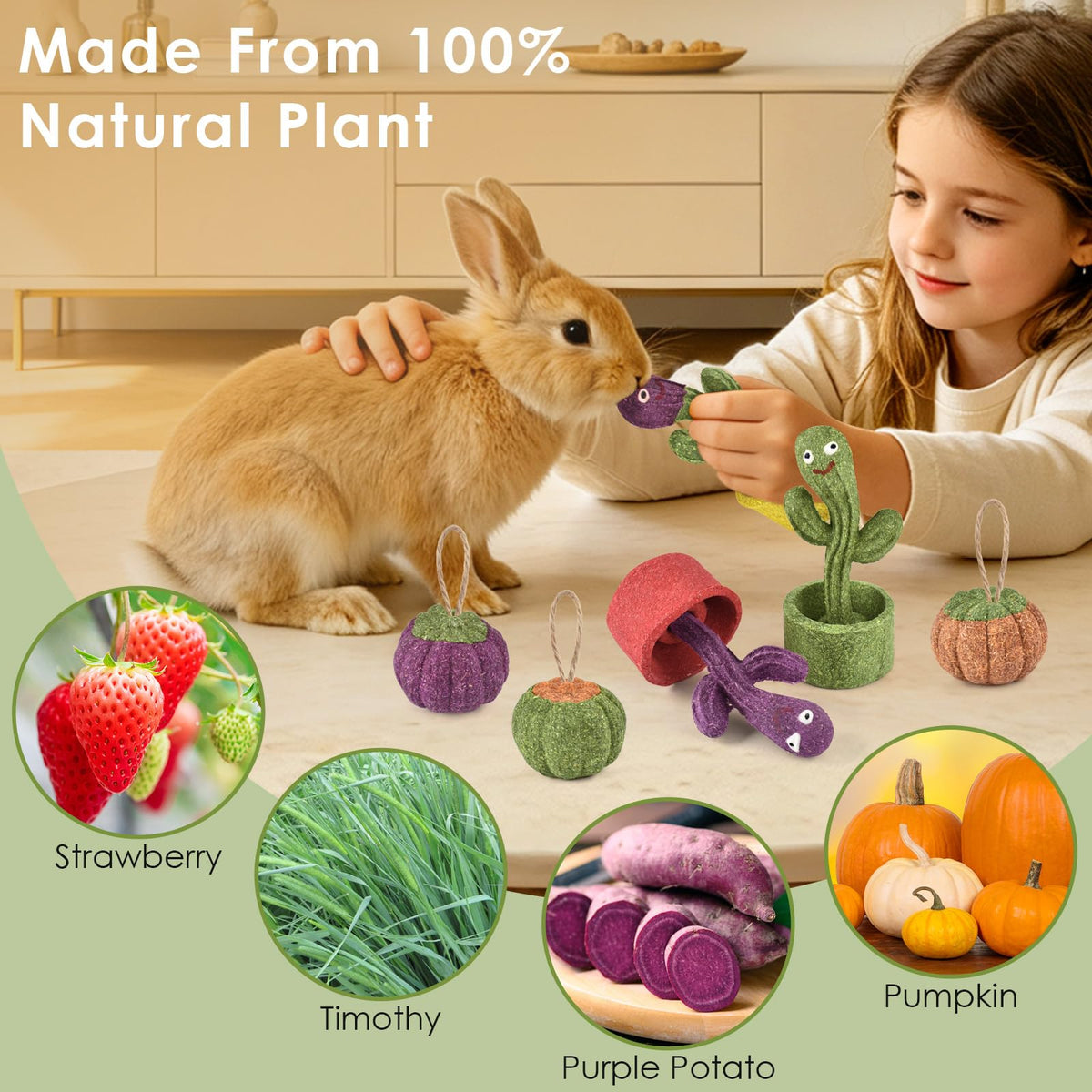 ERKOON 2Pcs Guinea Pig Chew Toys, Natural Timothy Grass & Vegetables Bunny Treats, Prevent Teeth Overgrowth, Small Animal Molar Toy for Rabbit, Hamster, Chinchilla, Gerbil Habitat Decor，Cactus-Shaped