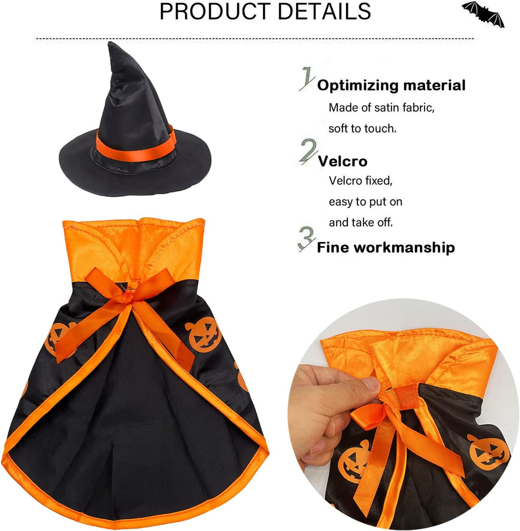 Halloween Costumes for Small Cats Witch Cloak Wizard Hat Cat Halloween Accessories Pet Costumes for Pet Cat Small Dog Cosplay Party Decorations