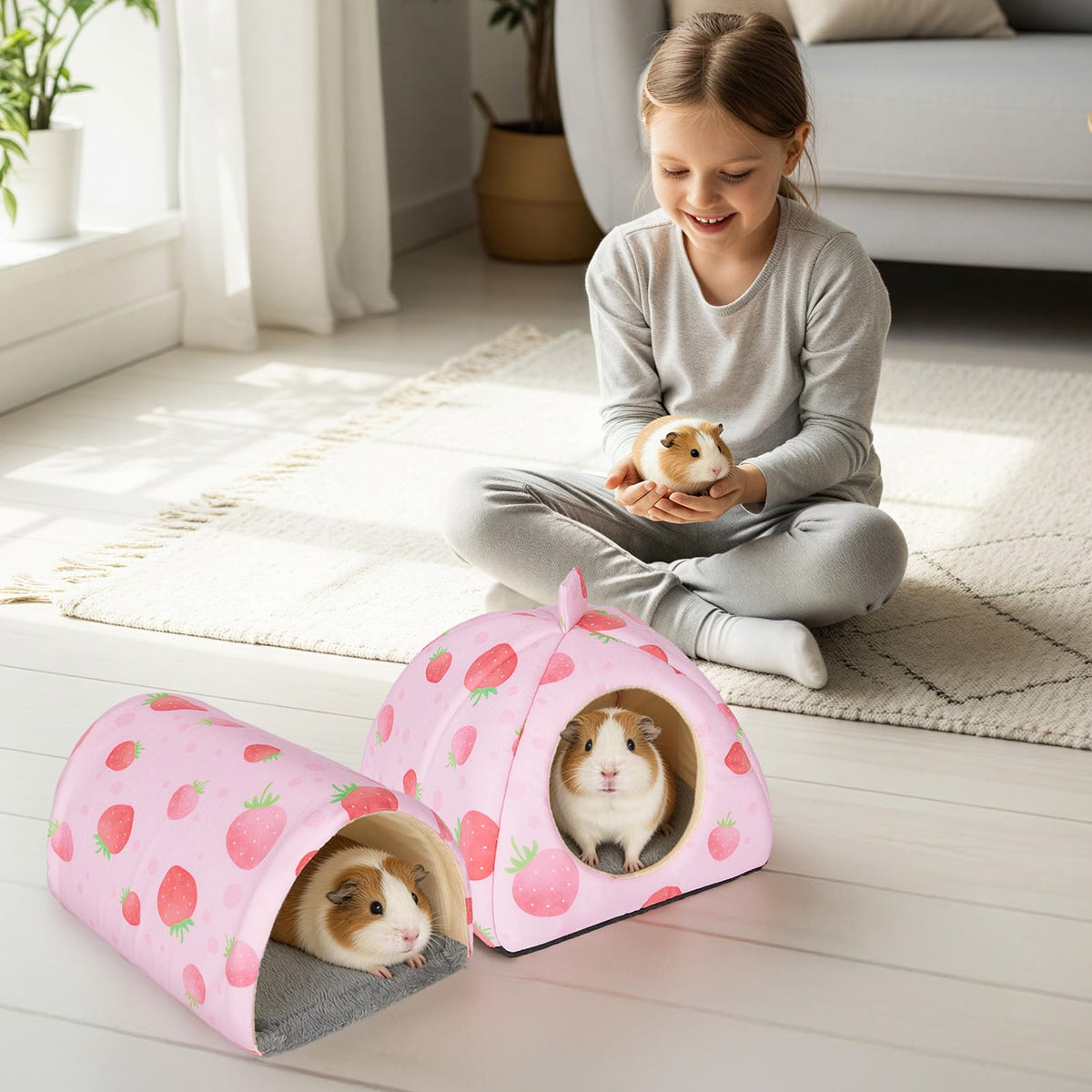 Bienbee Guinea Pig Hideout, 2 Piece Washable Set for Small Animals Small
