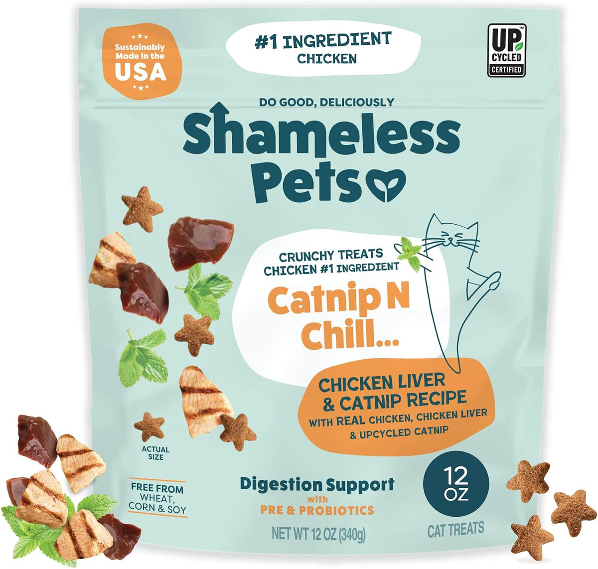 Shameless Pets Crunchy inCat Treats - Kitty Treats for Cats with Skin & Coat Support, Natural Ingredients Kitten Treats with Real Salmon, Healthy Flavored Feline Snacks - Yam Good Salmon, 1-Pk