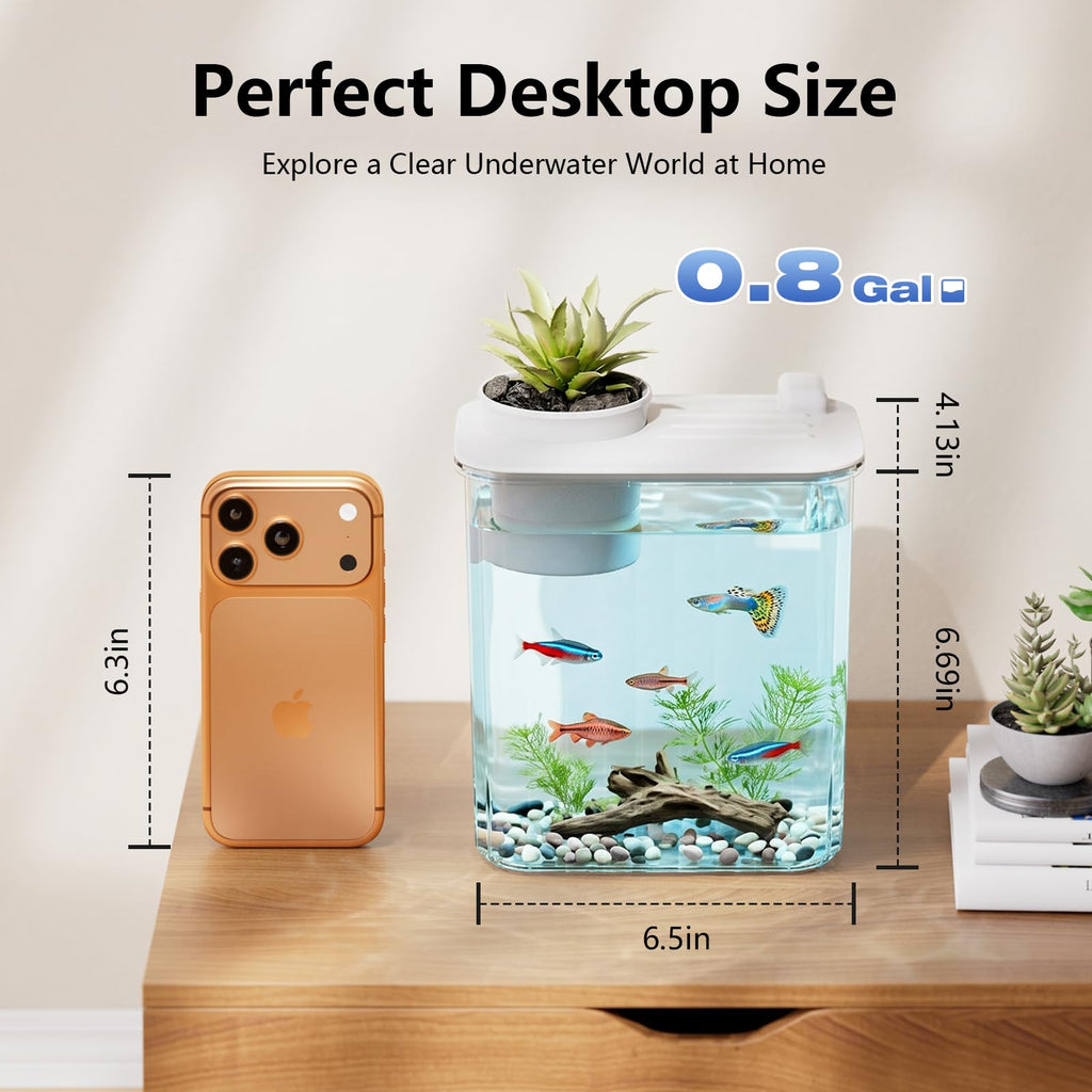 5 Gallon Fish Tank Aquarium Starter Kit with Filter and Light(Large Black)