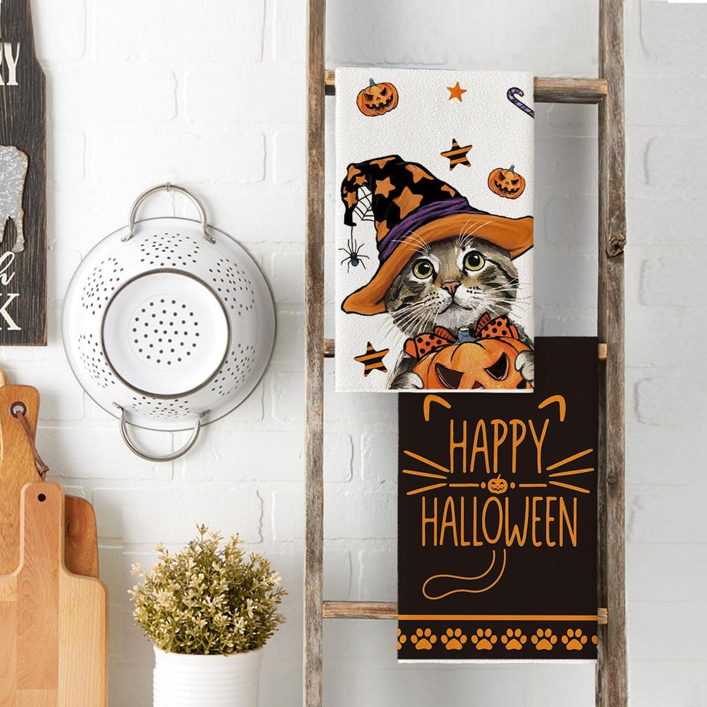 Artoid Mode Pumpkin Cat Halloween Kitchen Towels Set of 2 18x26 Inch