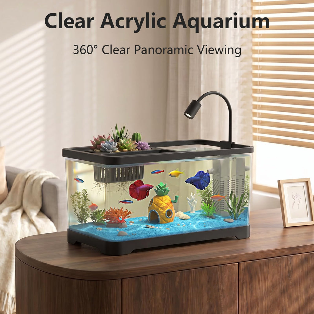 5 Gallon Fish Tank Aquarium Starter Kit with Filter and Light(Large Black)