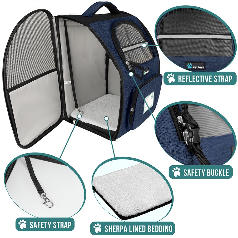 PetAmi Dog Backpack Carrier Airline Approved Cat Pet Puppy Bag, Grey