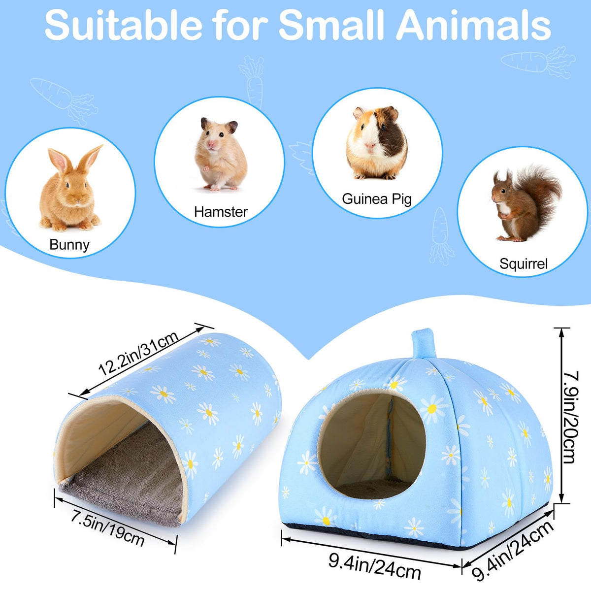 Bienbee Guinea Pig Hideout, 2 Piece Washable Set for Small Animals Small