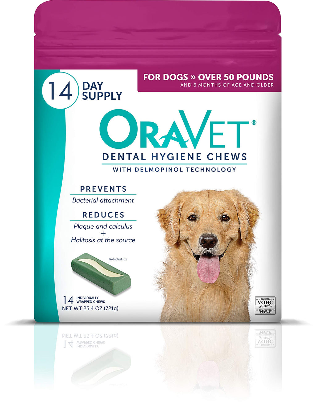 ORAVET Dental Chews for Dogs Oral Care and Hygiene Chews (Large Dogs Over 50 lbs.) Pink Pouch 14 Count