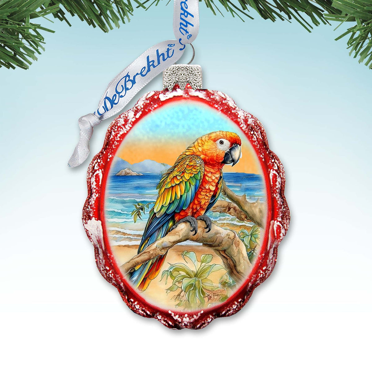 Coastal Christmas Decor - Parrot Keepsake Glass Ornaments by G. Debrekht - Coastal Holiday Decor - 777393