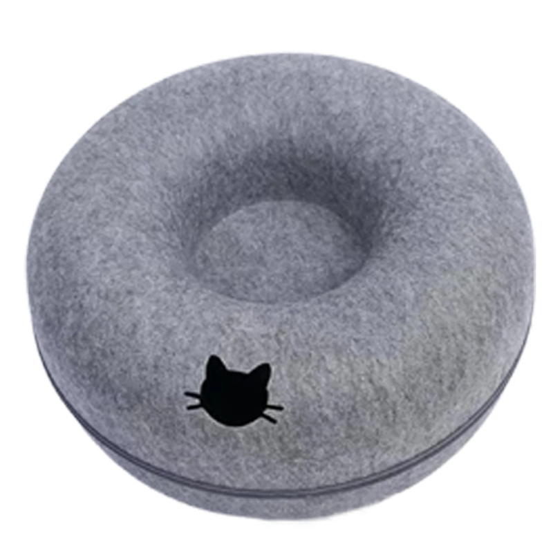 Felt Donut Cat Bed with Tunnel and Hideaway