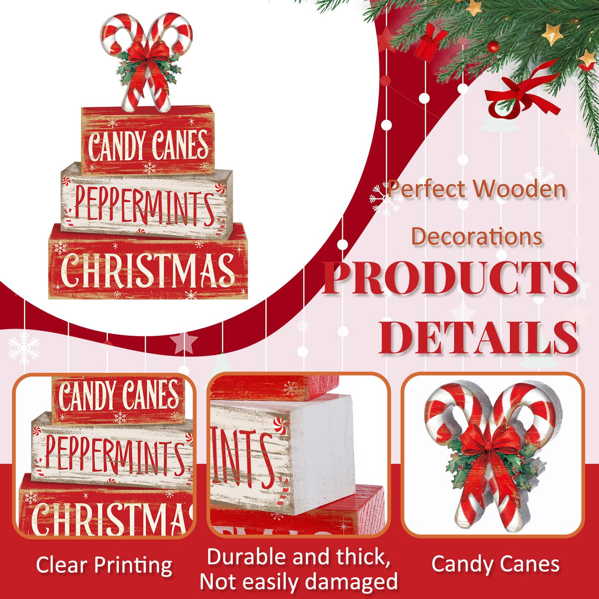 Moucuny Christmas Dog Wood Sign 4 Tier, Farmhouse Table Block Plaid Paw
