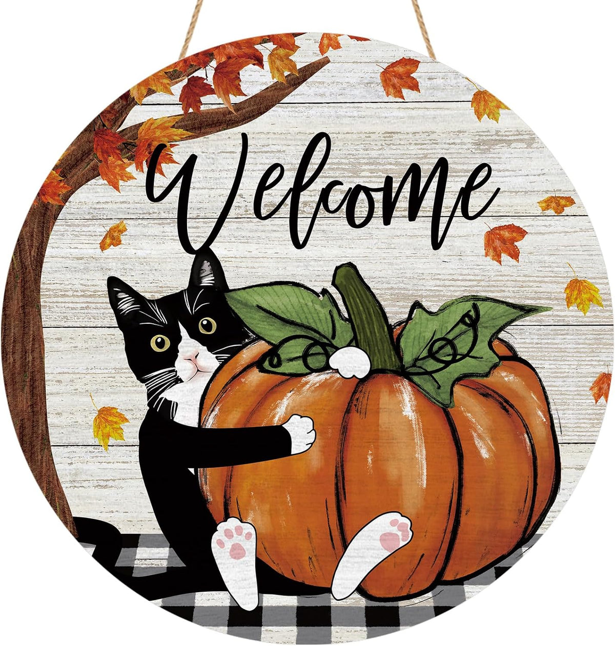 YINENA Welcome Fall Cat Door Sign Pumpkin Wood Door Hanger for Outdoor Outside Porch Autumn Seasonal Farmhouse Wooden Indoor Wall Hanging Decoration