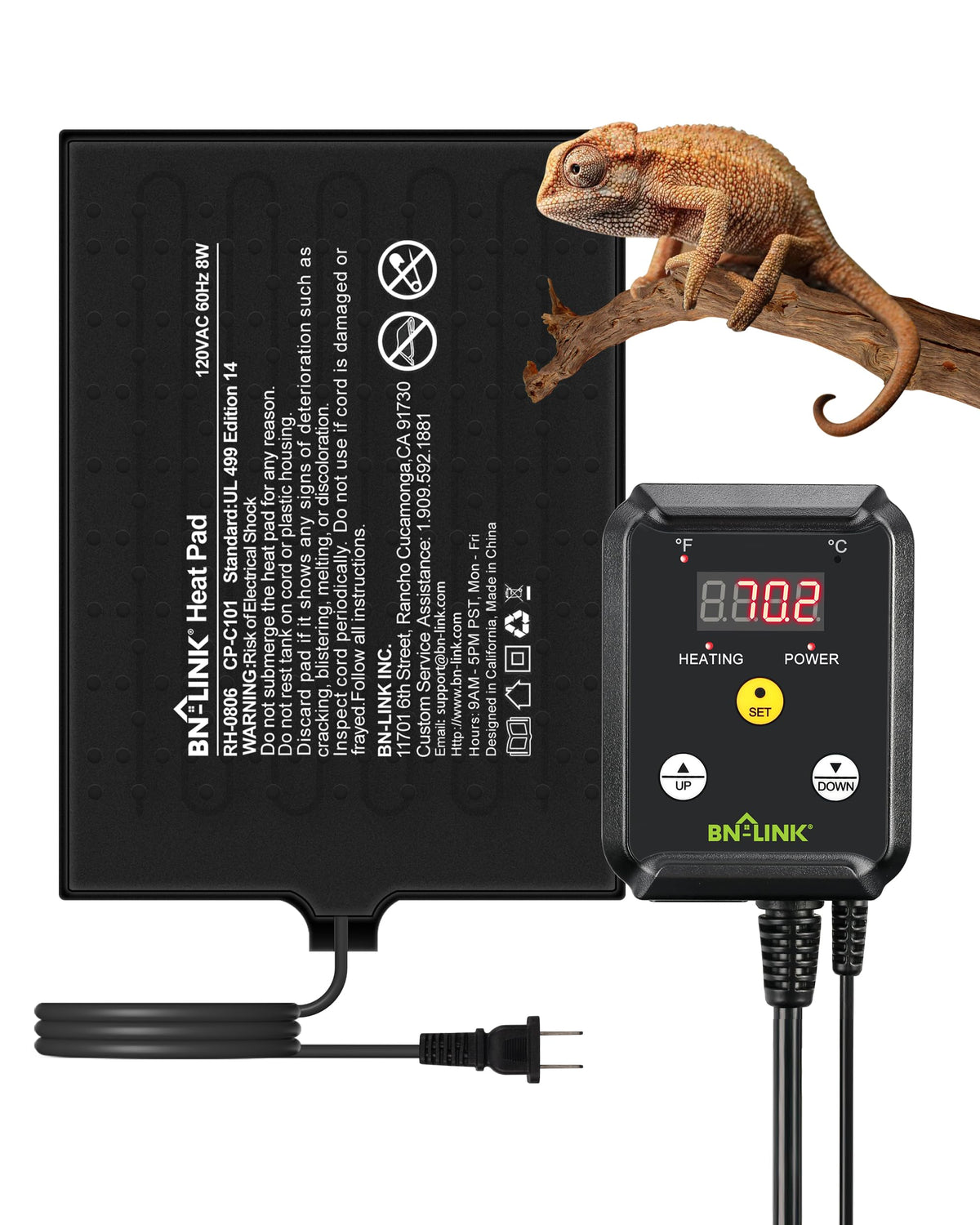 BN-LINK Reptile Heat Pad 8"X12" 16W for 30-40gal Under Tank Terrarium Heating Mat Waterproof for Turtle, Lizard, Frogs, Snake, Hermit Crab