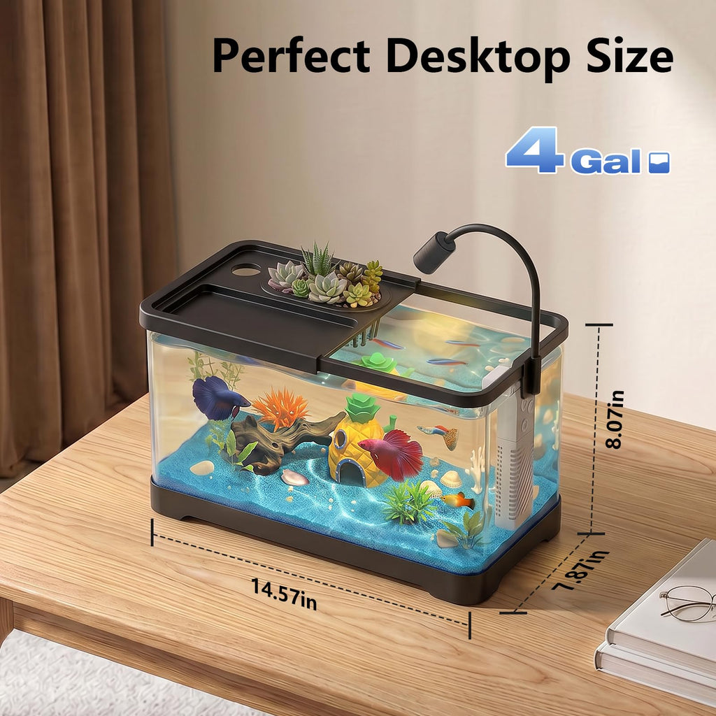 5 Gallon Fish Tank Aquarium Starter Kit with Filter and Light(Large Black)