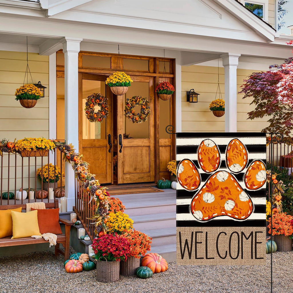 AVOIN colorlife Paw Print Fall Garden Flag 12x18 Inch Outside