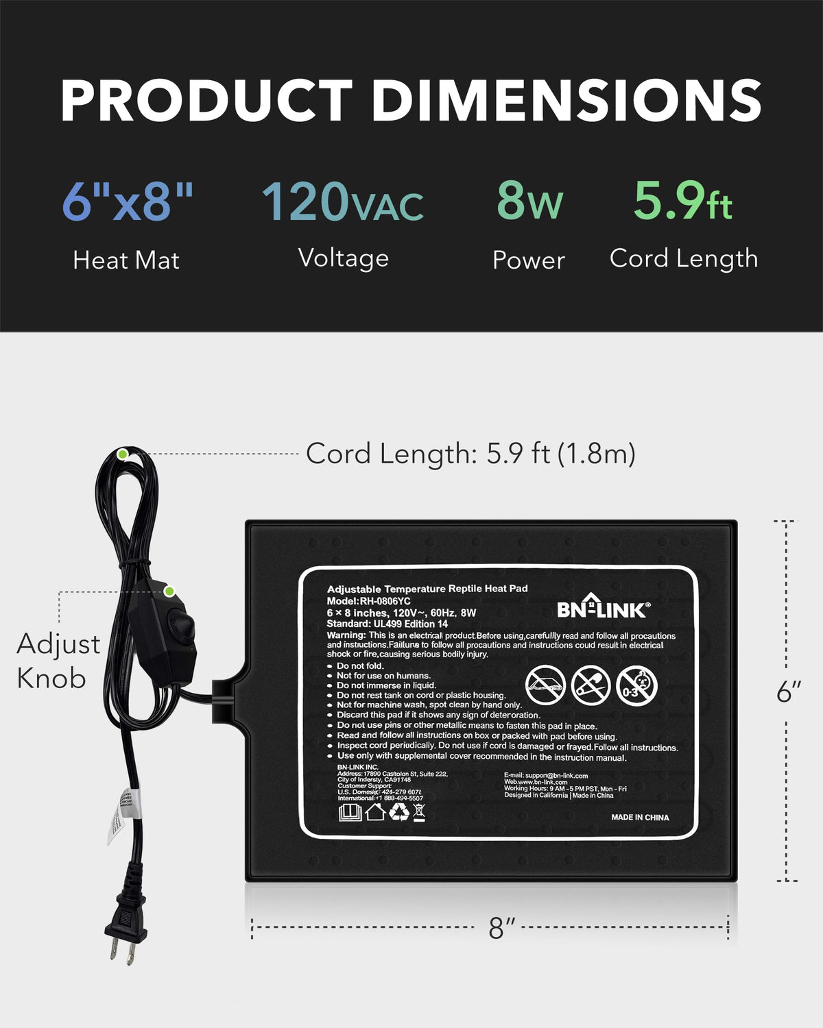 BN-LINK Reptile Heat Pad 8"X12" 16W for 30-40gal Under Tank Terrarium Heating Mat Waterproof for Turtle, Lizard, Frogs, Snake, Hermit Crab