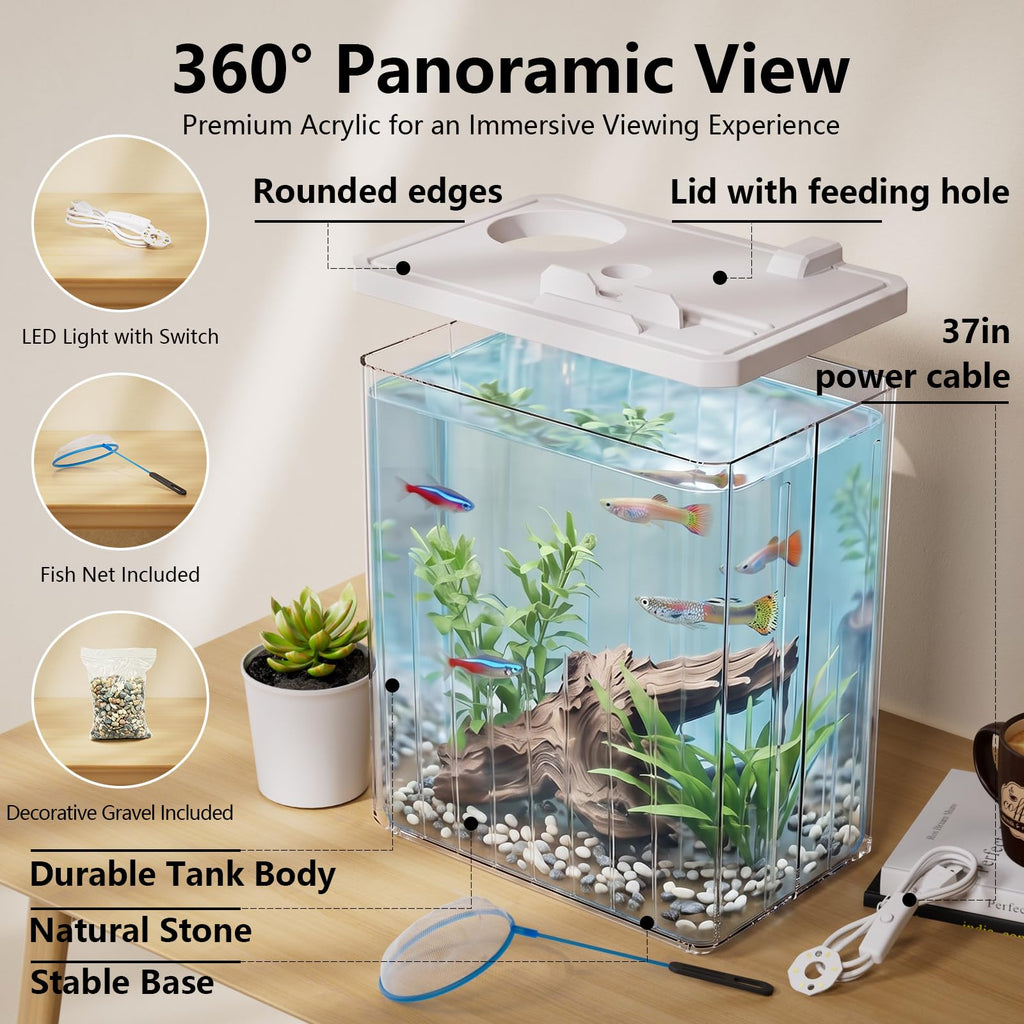 5 Gallon Fish Tank Aquarium Starter Kit with Filter and Light(Large Black)