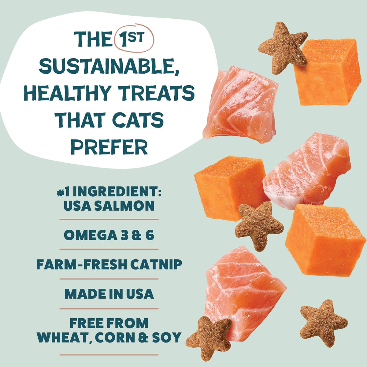 Shameless Pets Crunchy inCat Treats - Kitty Treats for Cats with Skin & Coat Support, Natural Ingredients Kitten Treats with Real Salmon, Healthy Flavored Feline Snacks - Yam Good Salmon, 1-Pk