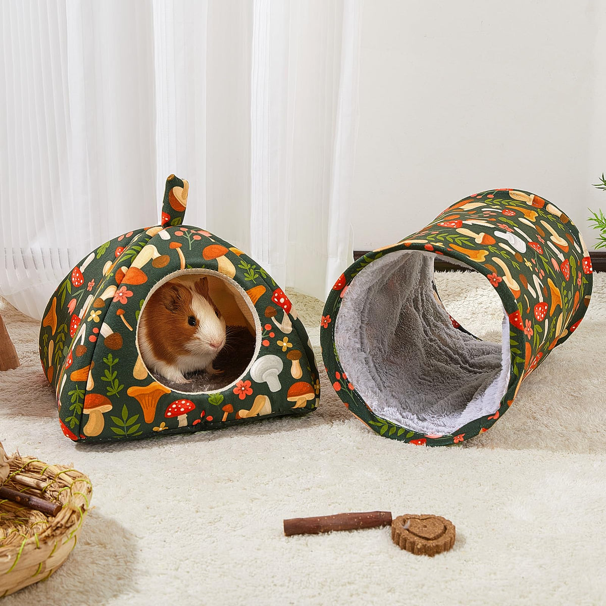 Bienbee Guinea Pig Hideout, 2 Piece Washable Set for Small Animals Small