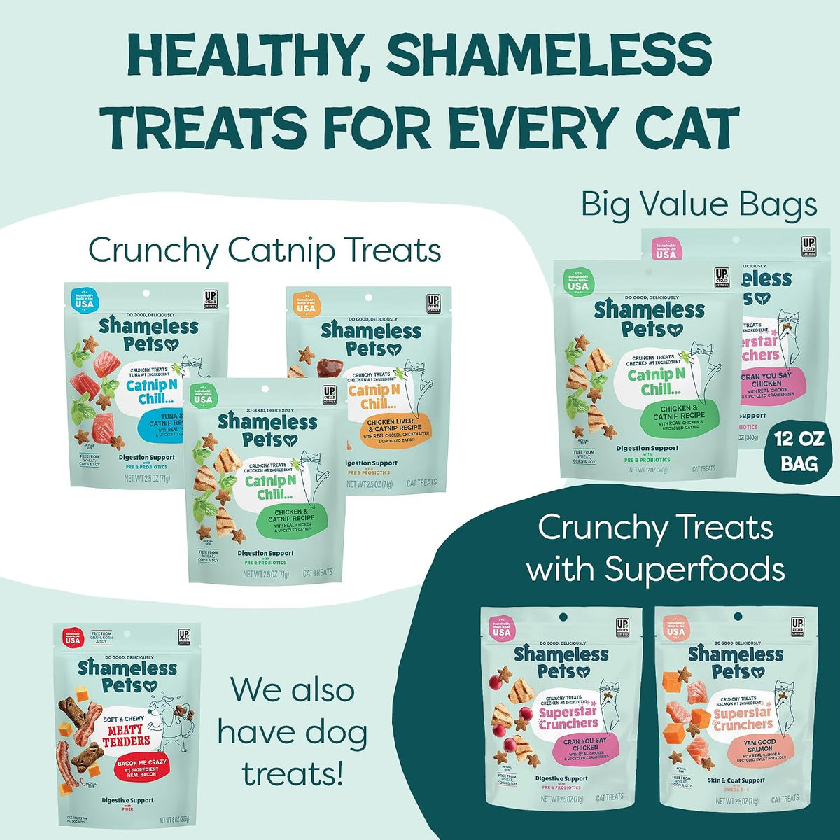 Shameless Pets Crunchy inCat Treats - Kitty Treats for Cats with Skin & Coat Support, Natural Ingredients Kitten Treats with Real Salmon, Healthy Flavored Feline Snacks - Yam Good Salmon, 1-Pk