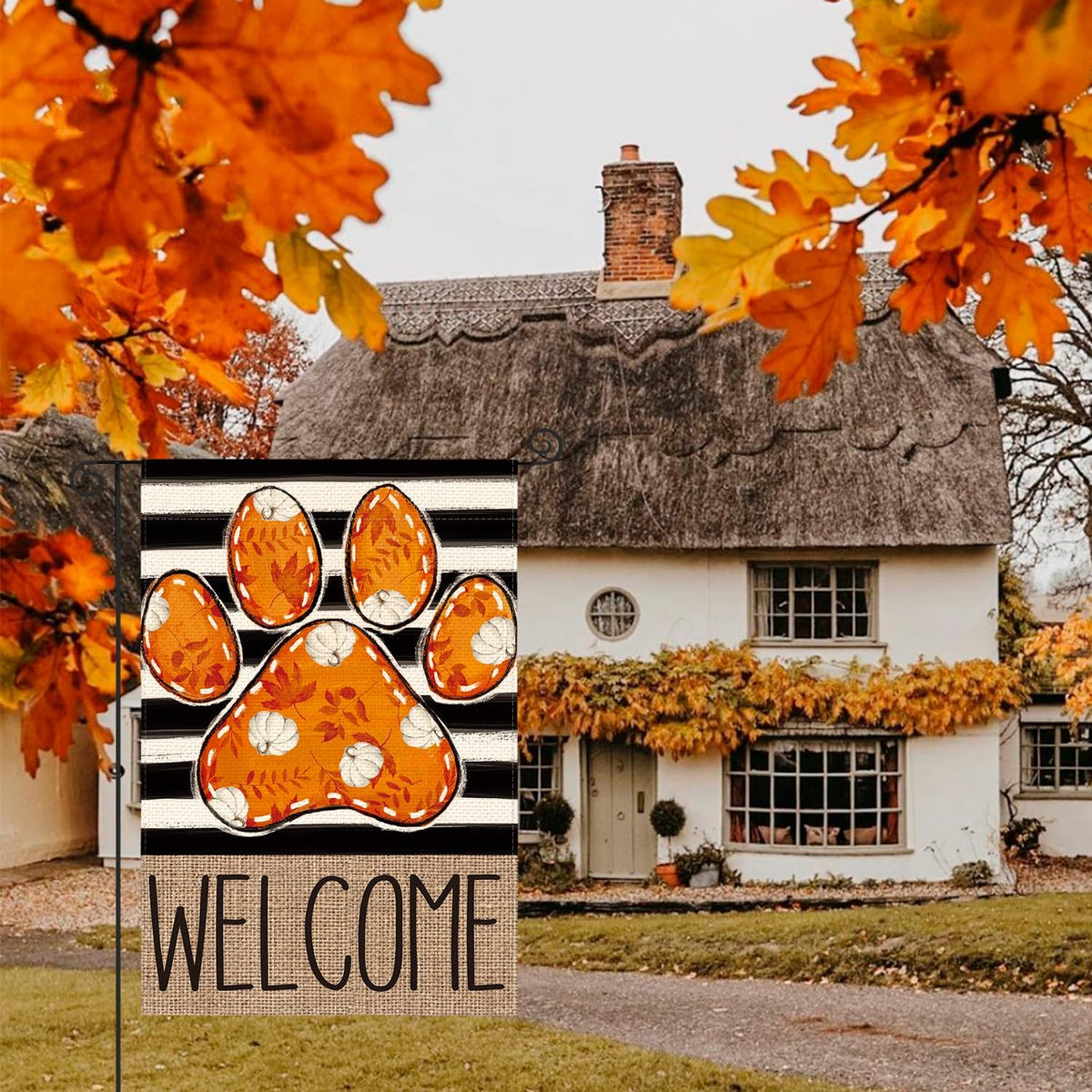 AVOIN colorlife Paw Print Fall Garden Flag 12x18 Inch Outside
