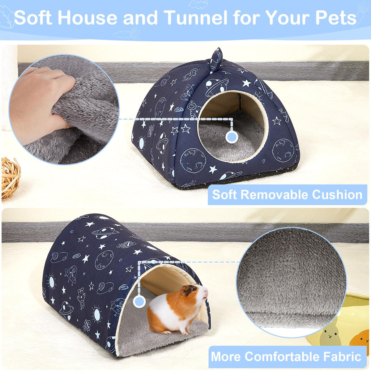 Bienbee Guinea Pig Hideout, 2 Piece Washable Set for Small Animals Small