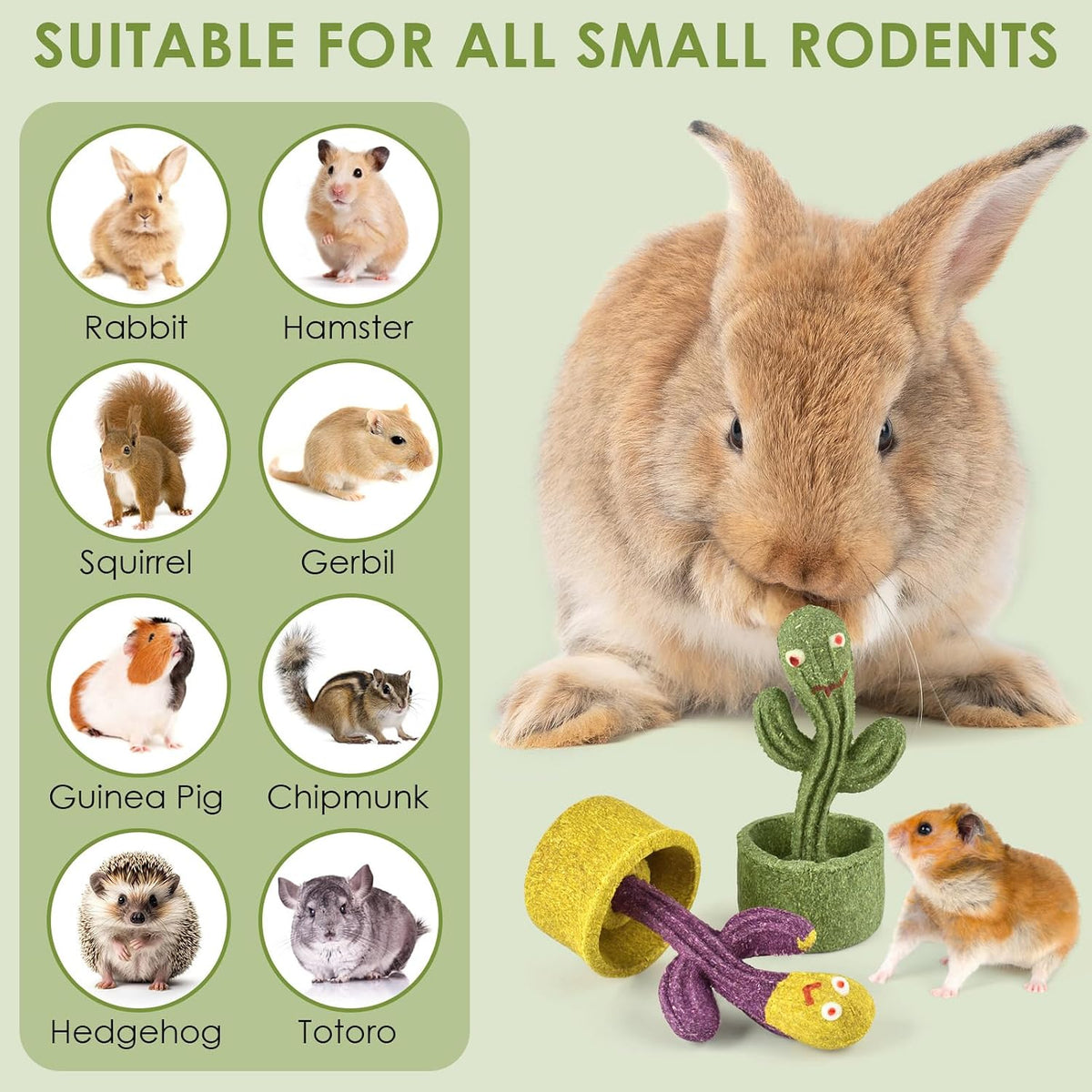ERKOON 2Pcs Guinea Pig Chew Toys, Natural Timothy Grass & Vegetables Bunny Treats, Prevent Teeth Overgrowth, Small Animal Molar Toy for Rabbit, Hamster, Chinchilla, Gerbil Habitat Decor，Cactus-Shaped