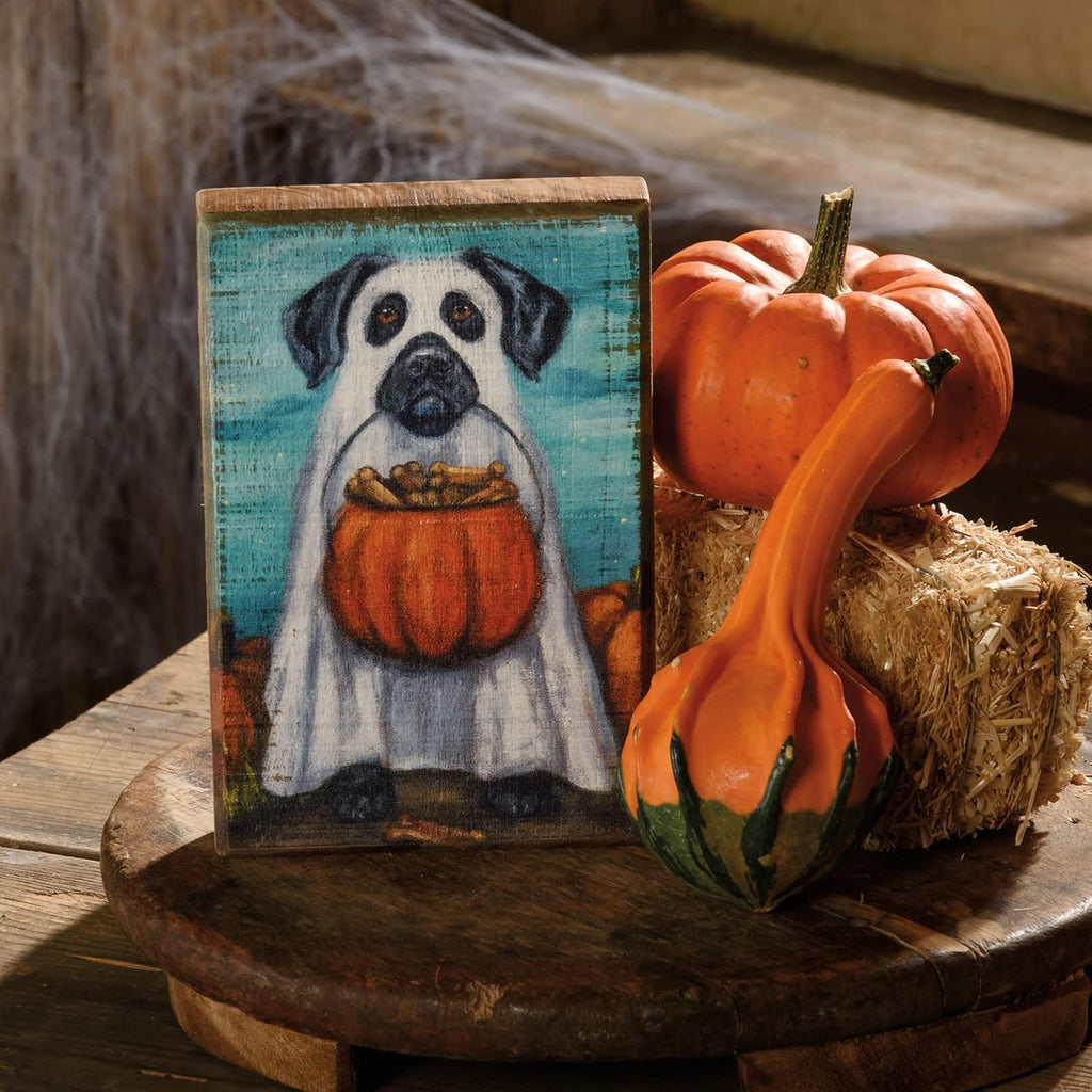 Primitives By Kathy 113689 Ghost Dog Block Sign, 6-inch Height