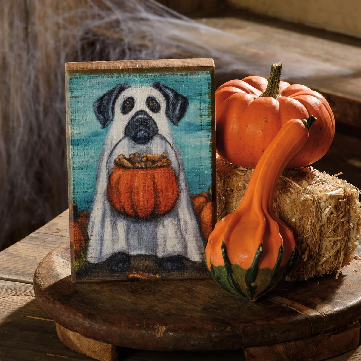 Primitives By Kathy 113689 Ghost Dog Block Sign, 6-inch Height