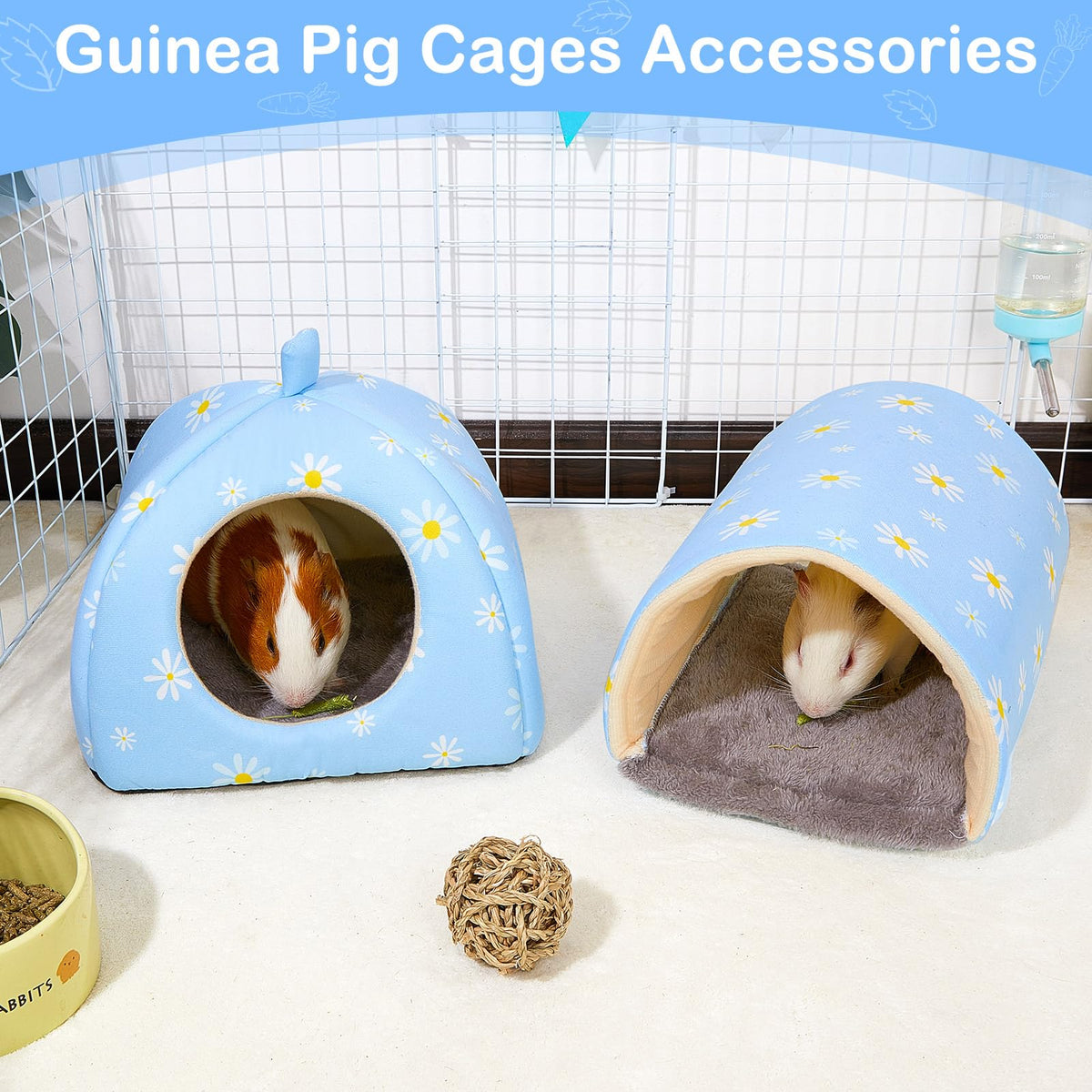 Bienbee Guinea Pig Hideout, 2 Piece Washable Set for Small Animals Small