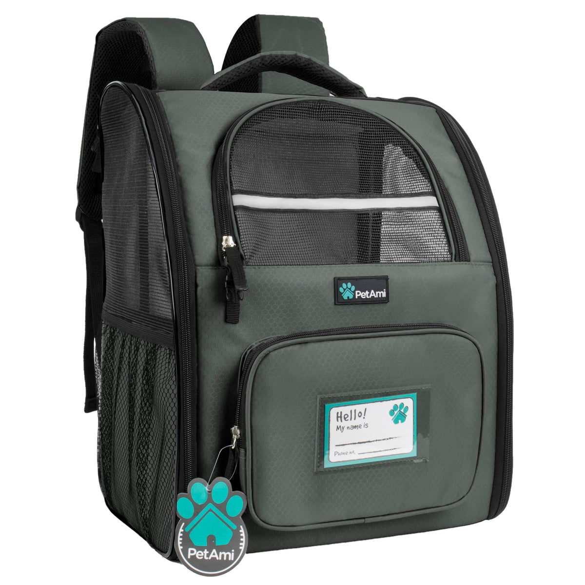 PetAmi Dog Backpack Carrier Airline Approved Cat Pet Puppy Bag, Grey