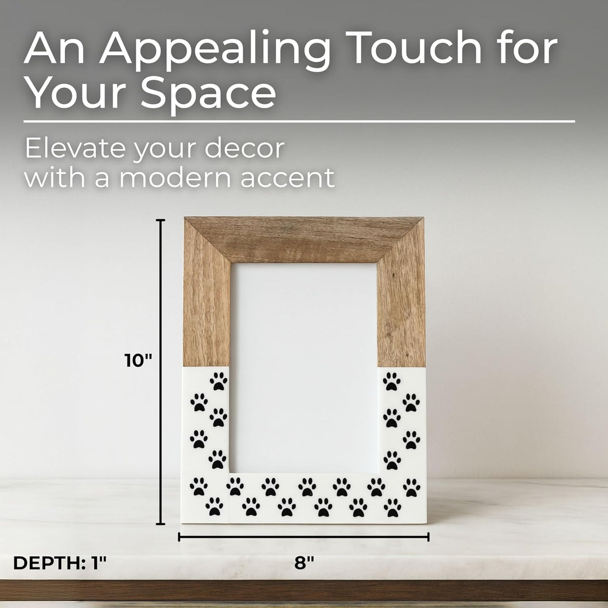 Wooden Picture Frame with Paw Print Design – Rustic Wood and Resin Photo Display for Wall or Tabletop – Sentimental Keepsake for Living Room, Bedroom or Office Home Decor – 10", White