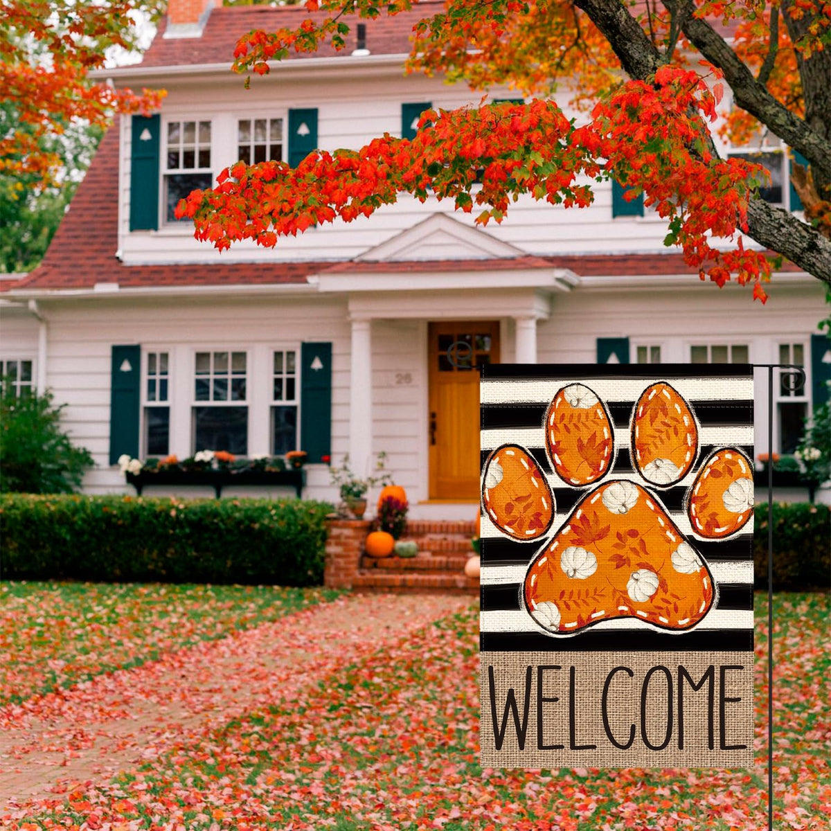 AVOIN colorlife Paw Print Fall Garden Flag 12x18 Inch Outside