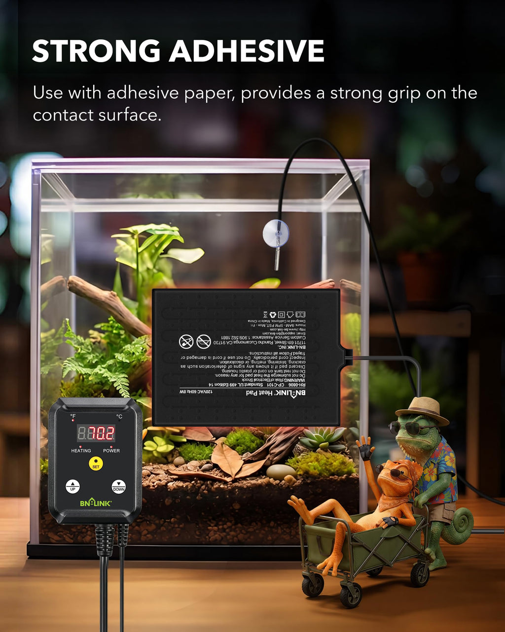 BN-LINK Reptile Heat Pad 8"X12" 16W for 30-40gal Under Tank Terrarium Heating Mat Waterproof for Turtle, Lizard, Frogs, Snake, Hermit Crab