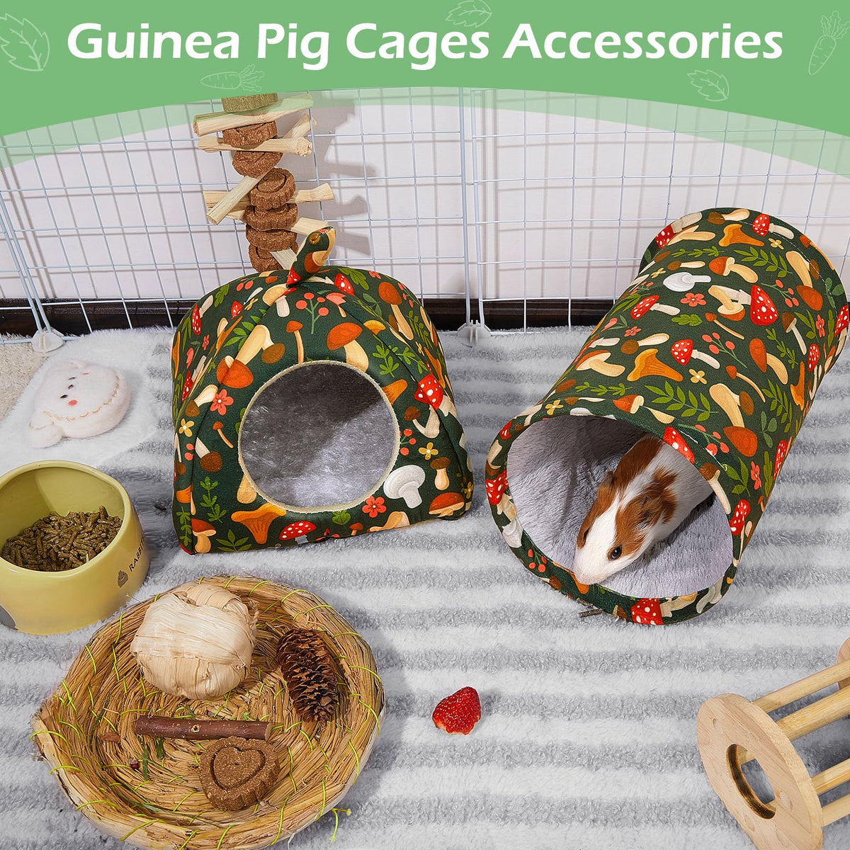 Bienbee Guinea Pig Hideout, 2 Piece Washable Set for Small Animals Small