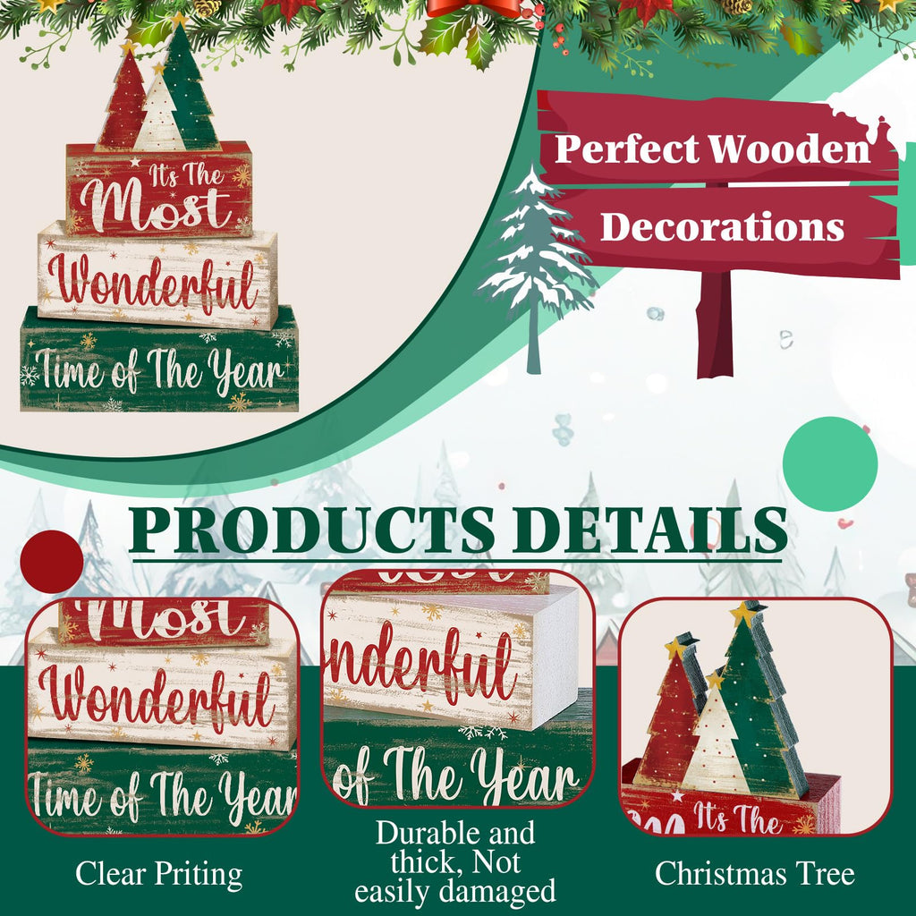 Moucuny Christmas Dog Wood Sign 4 Tier, Farmhouse Table Block Plaid Paw
