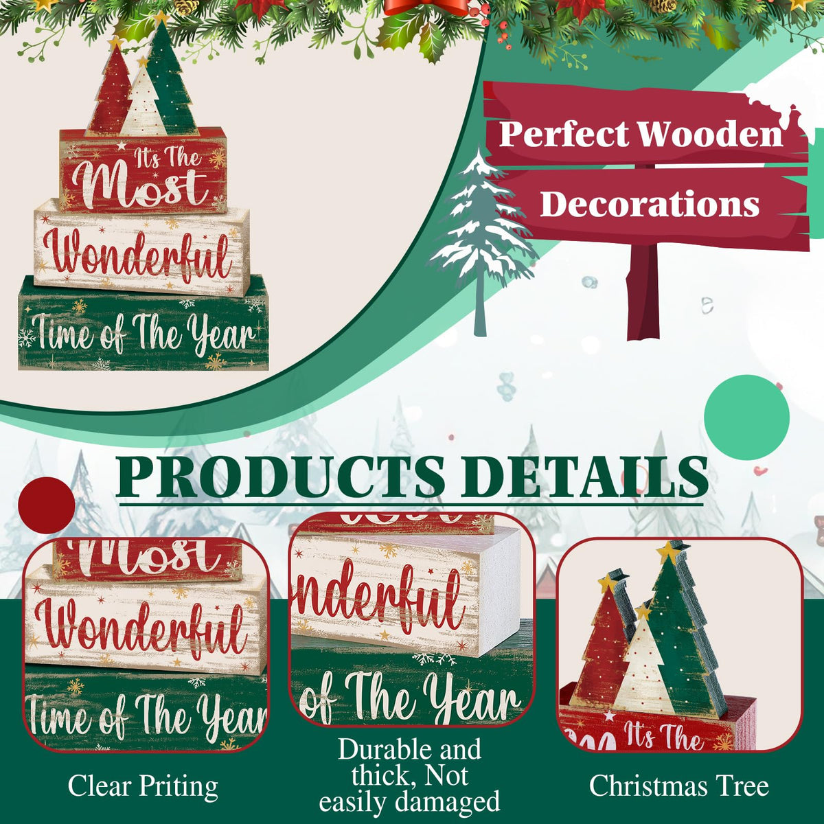 Moucuny Christmas Dog Wood Sign 4 Tier, Farmhouse Table Block Plaid Paw