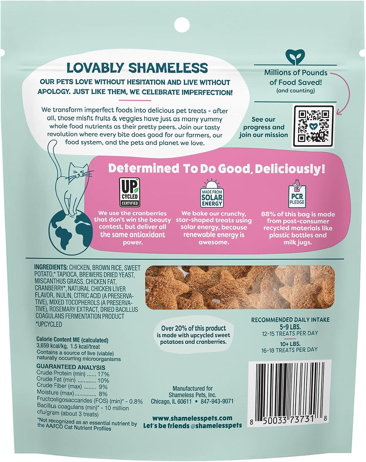 Shameless Pets Crunchy inCat Treats - Kitty Treats for Cats with Skin & Coat Support, Natural Ingredients Kitten Treats with Real Salmon, Healthy Flavored Feline Snacks - Yam Good Salmon, 1-Pk
