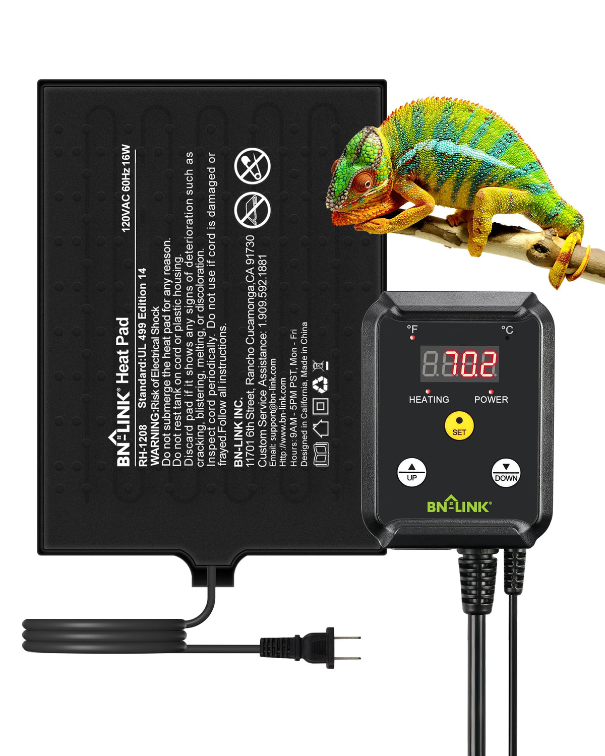 BN-LINK Reptile Heat Pad 8"X12" 16W for 30-40gal Under Tank Terrarium Heating Mat Waterproof for Turtle, Lizard, Frogs, Snake, Hermit Crab