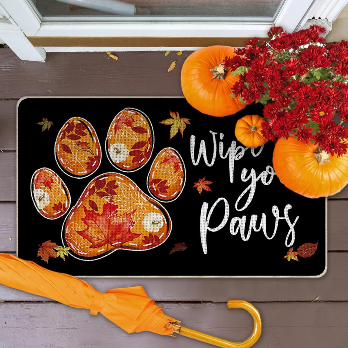 Fall Dog Paw Doormat 17x29in Wipe Your Paws Autumn Welcome Mat