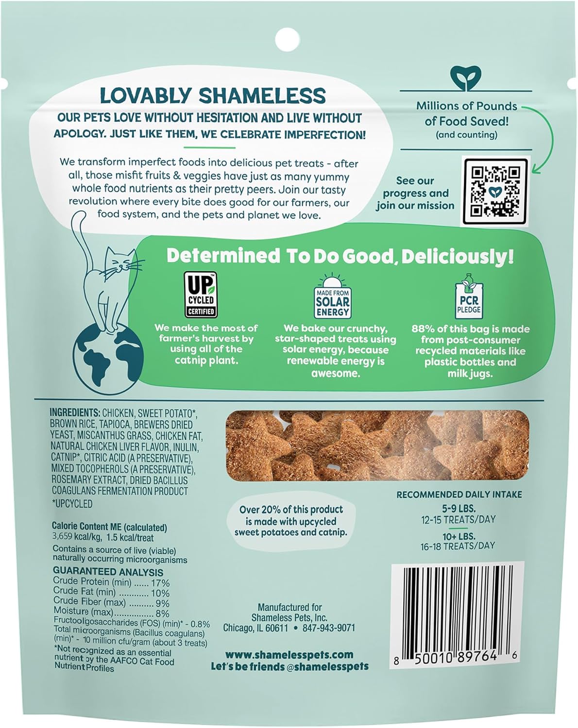 Shameless Pets Crunchy inCat Treats - Kitty Treats for Cats with Skin & Coat Support, Natural Ingredients Kitten Treats with Real Salmon, Healthy Flavored Feline Snacks - Yam Good Salmon, 1-Pk