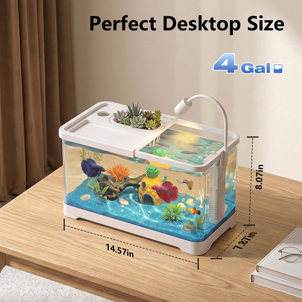 5 Gallon Fish Tank Aquarium Starter Kit with Filter and Light(Large Black)