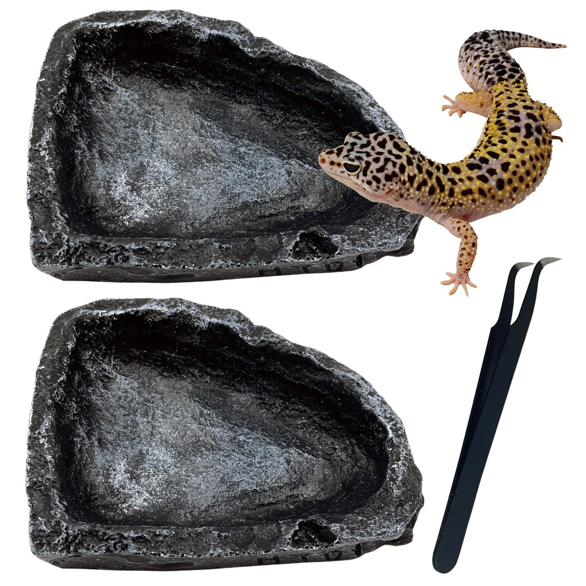 AcceLeah 2 Pack Reptile Food Bowls for Leopard Gecko Lizard Spider Scorpion